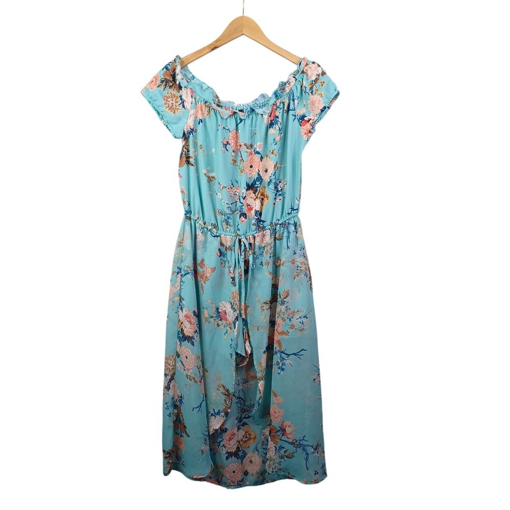 Bebop Floral Romper Maxi Dress Juniors Large Blue Beachy Boho Romantic Soft Girl